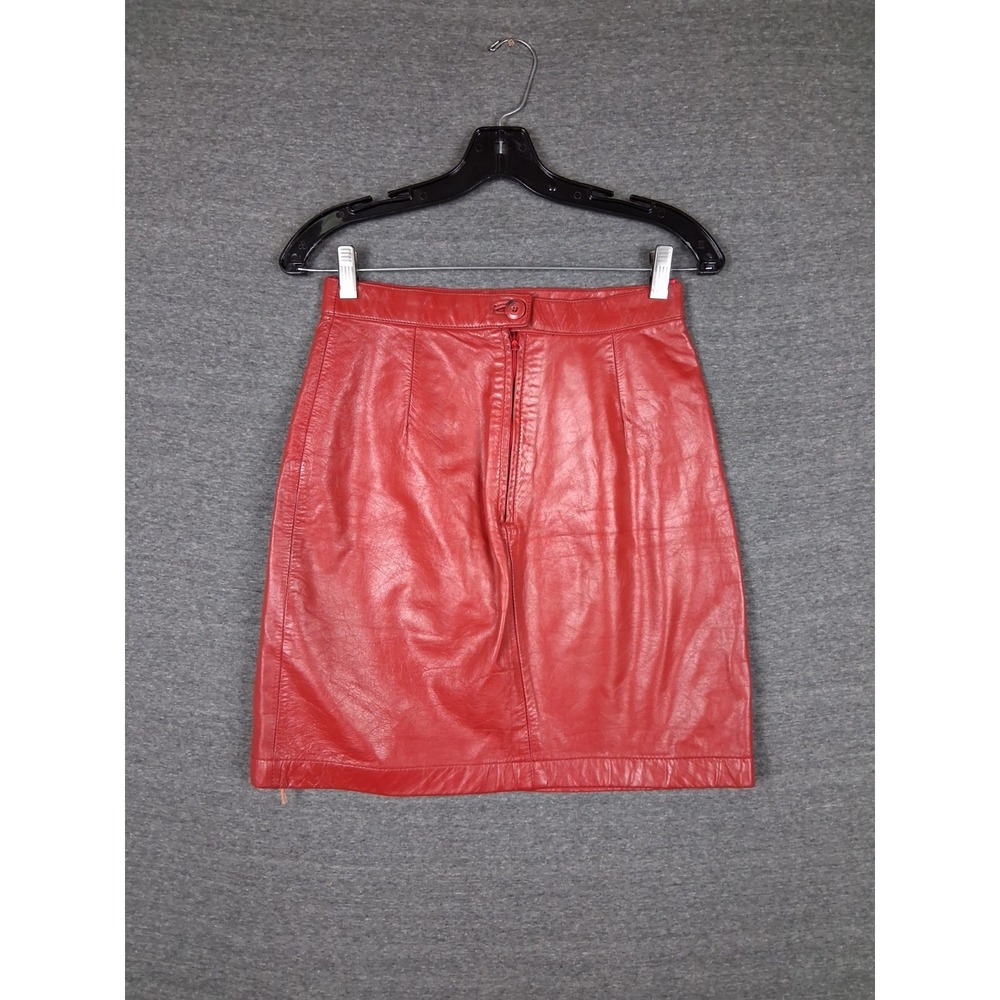 Wilsons Leather Womens Skirt 12 Red Leather Mini Rockabilly VTG Retro‎ Y2K Club